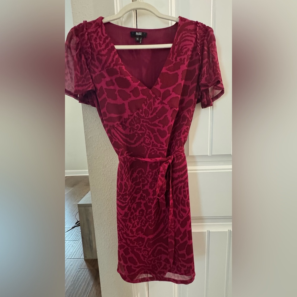 PAIGE Deep Red Patterned Midi Dress